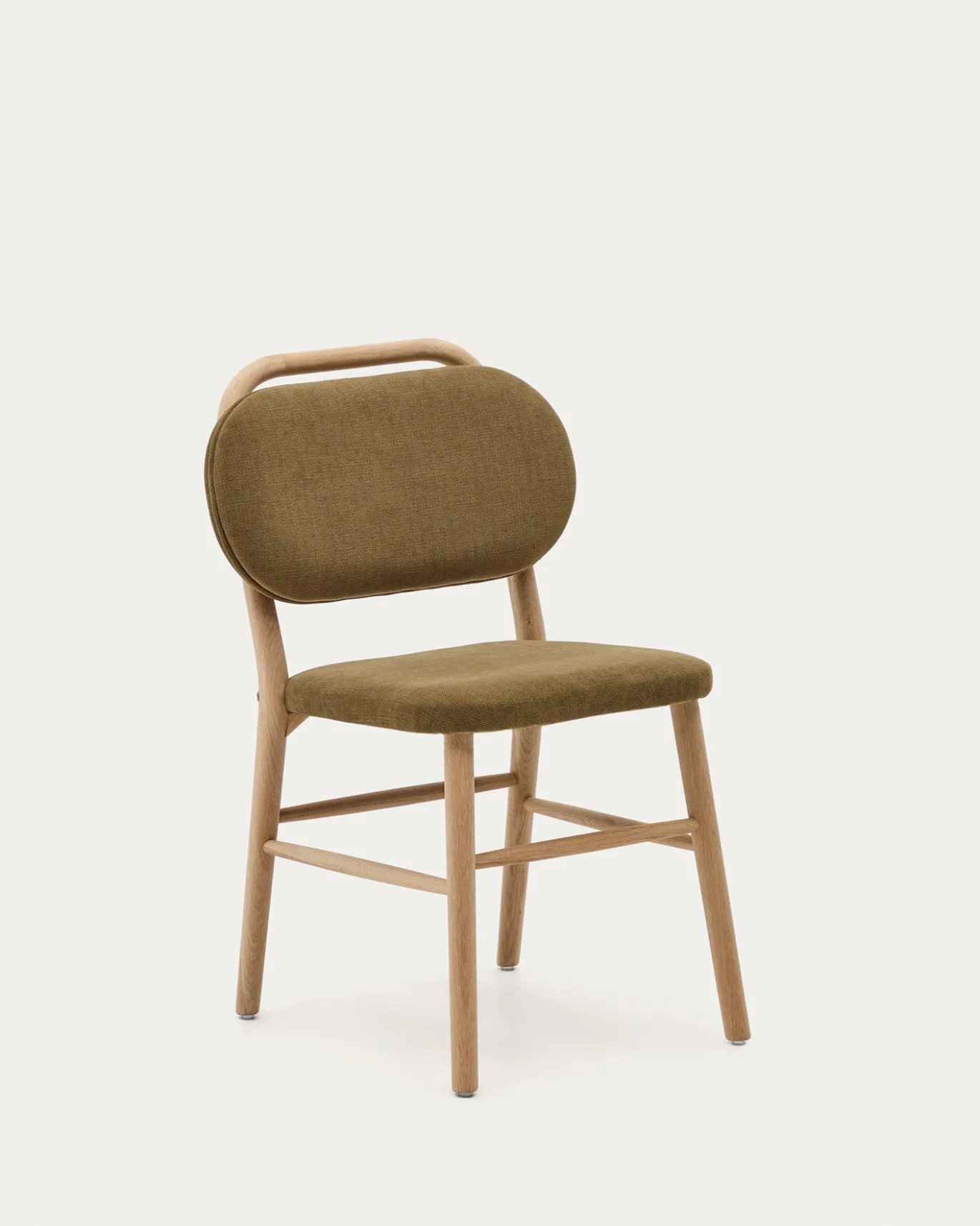 Kave Home Stoel Helda Groen Chenille en Massief Eikenhout
