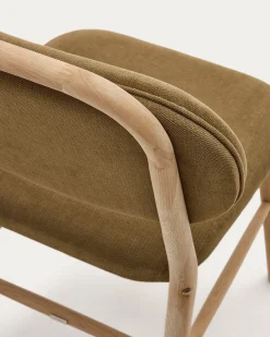 Kave Home Stoel Helda Groen Chenille en Massief Eikenhout