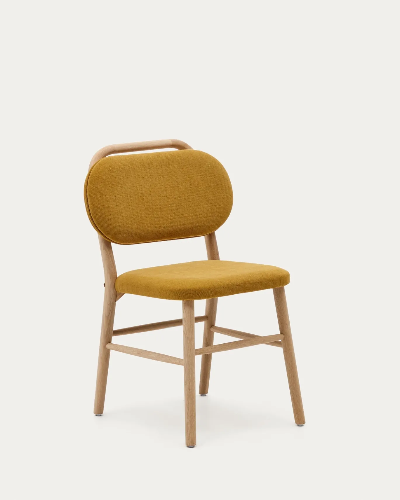 Kave Home Stoel Helda Mosterd Chenille en Massief Eikenhout