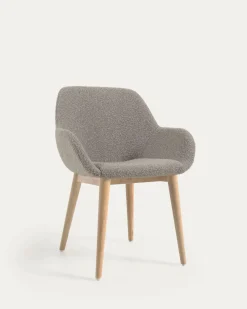 Kave Home Stoel Konna Lichtgrijs Bouclé Essenhout Naturel