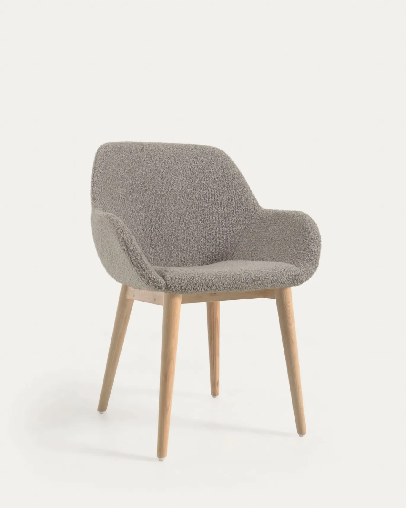 Kave Home Stoel Konna Lichtgrijs Bouclé Essenhout Naturel