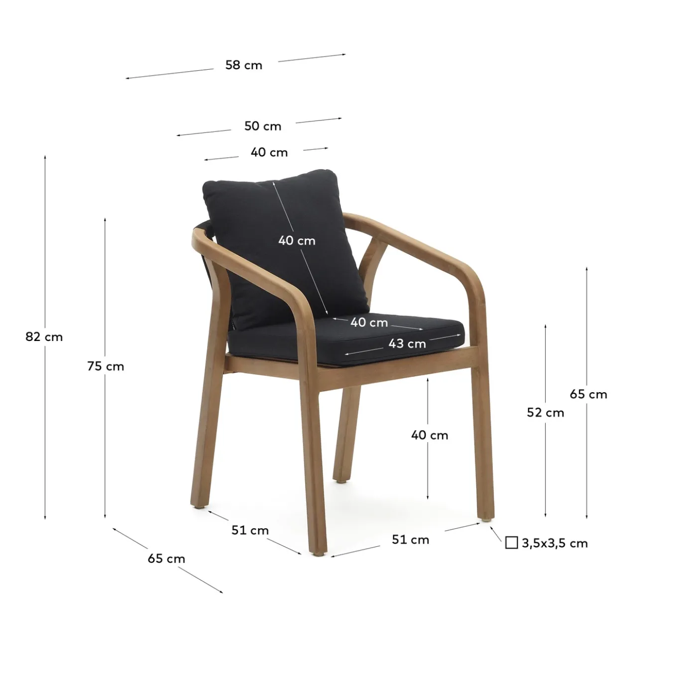 Kave Home Stoel Malaret Massief Eucalyptushout Zwart Touw