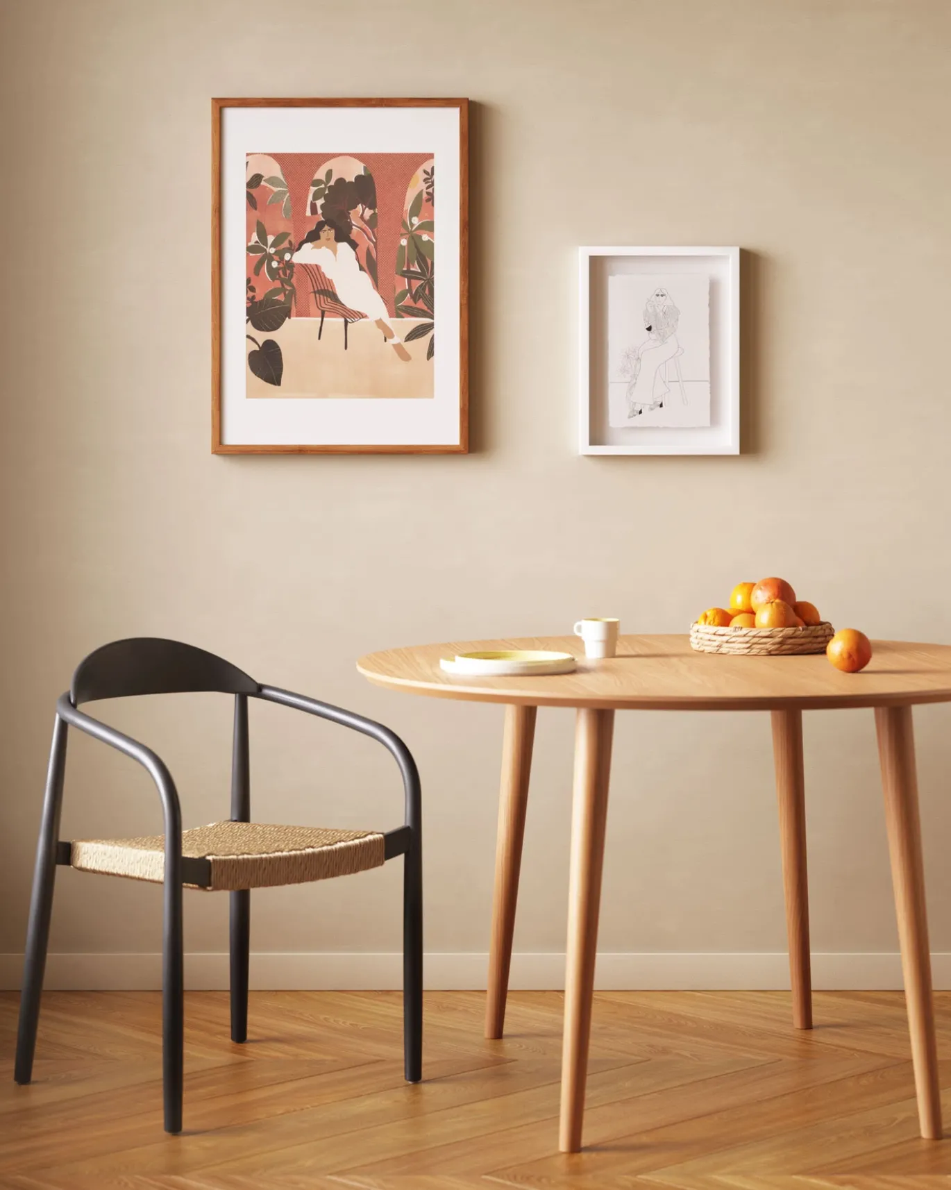 Kave Home Stoel Nina Massief Acaciahout Zwart en Naturel Touw