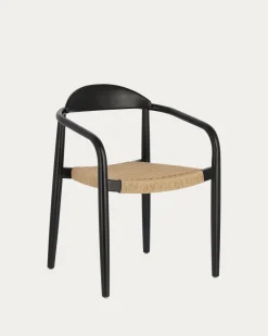 Kave Home Stoel Nina Massief Acaciahout Zwart en Naturel Touw