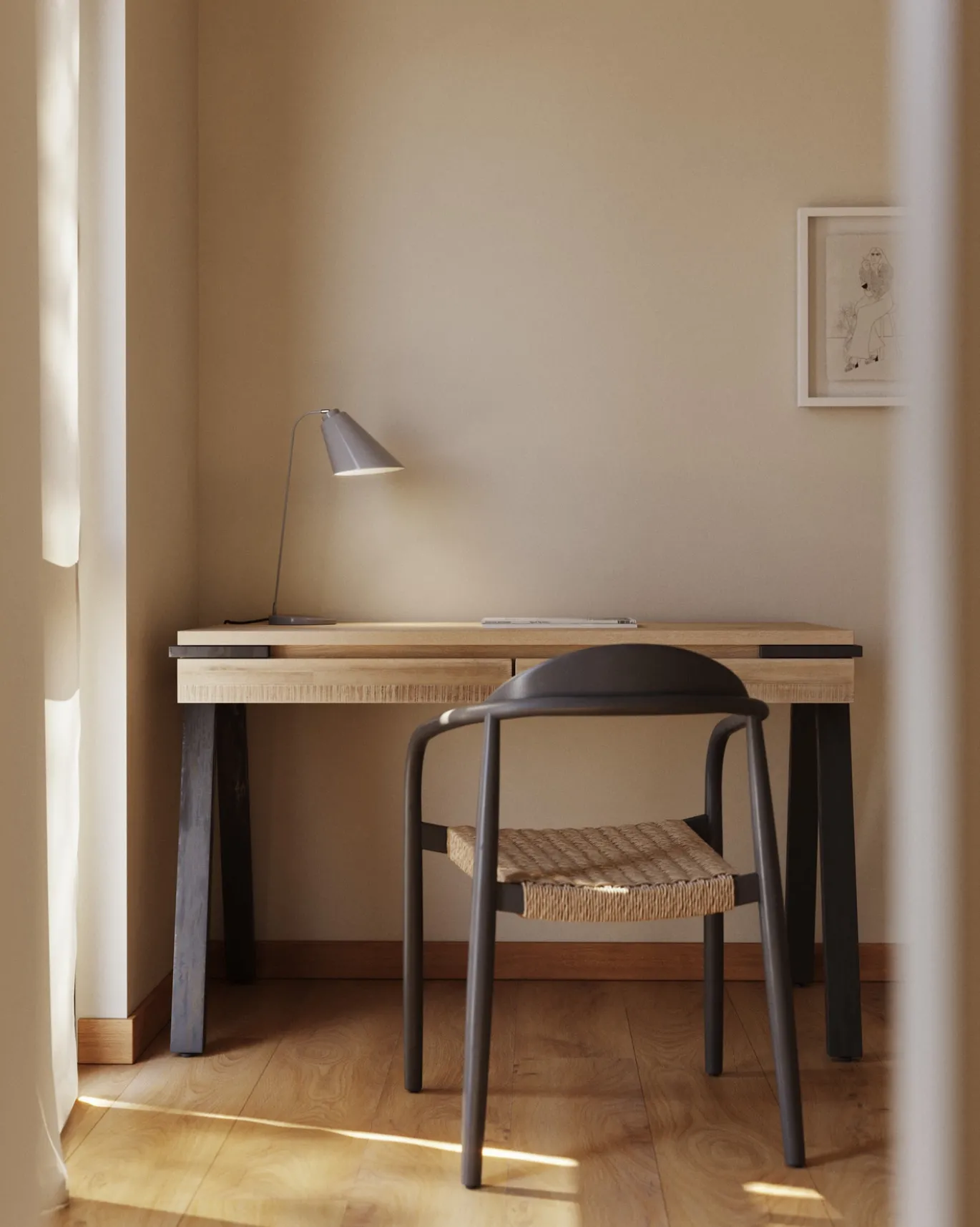 Kave Home Stoel Nina Massief Acaciahout Zwart en Naturel Touw