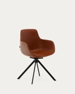 Kave Home Stoel Tissiana Draaibaar Bruin Kunstleer