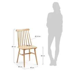 Kave Home Stoel Tressia Mdf en Massief Rubberhout Naturel Lak