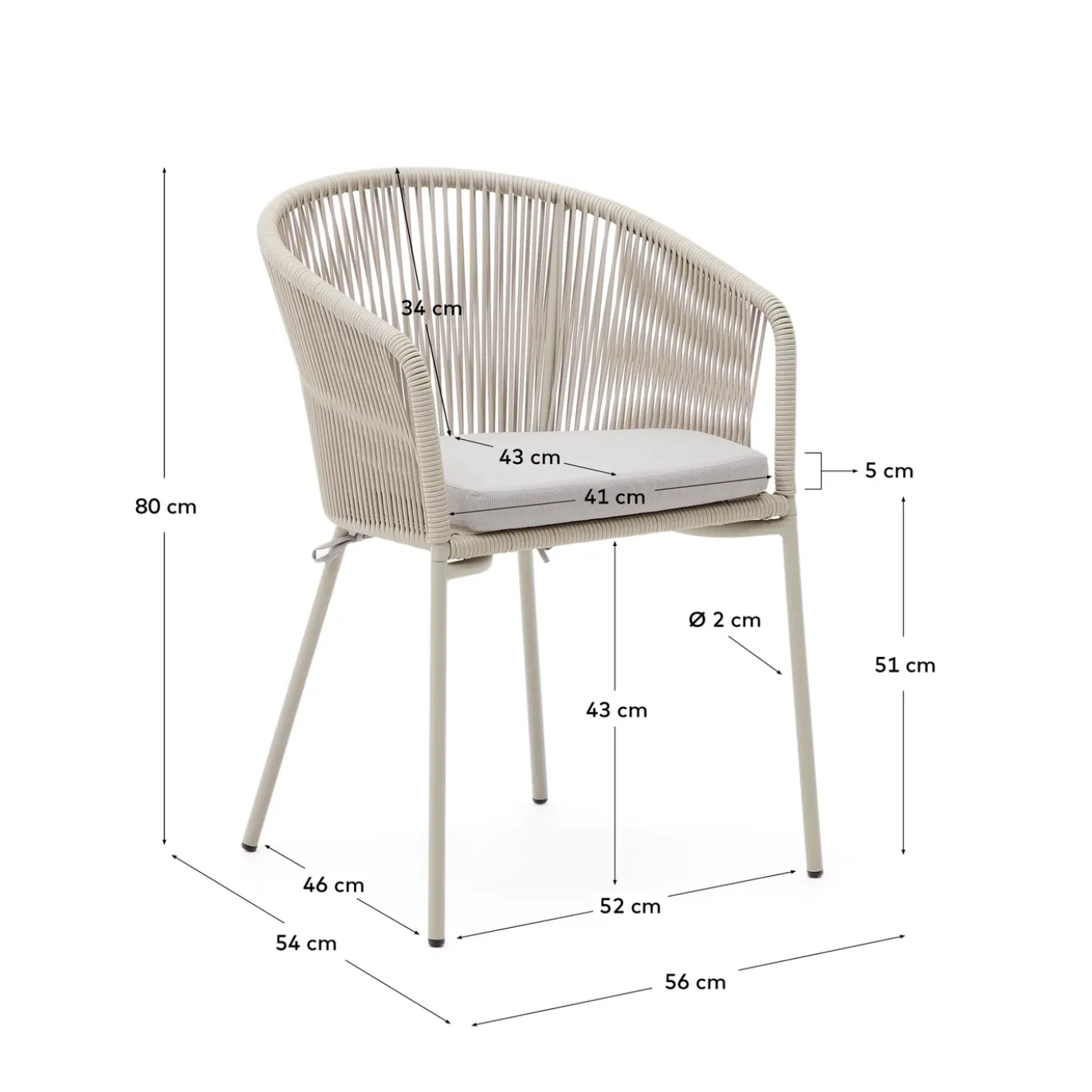 Kave Home Stoel Yanet Synthetisch Touw Ecru