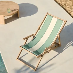 Kave Home Strandstoel Vilara Outdoor Acaciahout met Groen en Beige Strepen