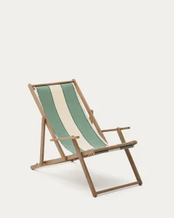 Kave Home Strandstoel Vilara Outdoor Acaciahout met Groen en Beige Strepen