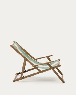 Kave Home Strandstoel Vilara Outdoor Acaciahout met Groen en Beige Strepen