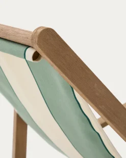 Kave Home Strandstoel Vilara Outdoor Acaciahout met Groen en Beige Strepen