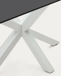 Kave Home Tafel Argo Matzwart Glas en Stalen Poten Wit 200x100cm