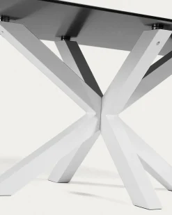 Kave Home Tafel Argo Matzwart Glas en Stalen Poten Wit 200x100cm