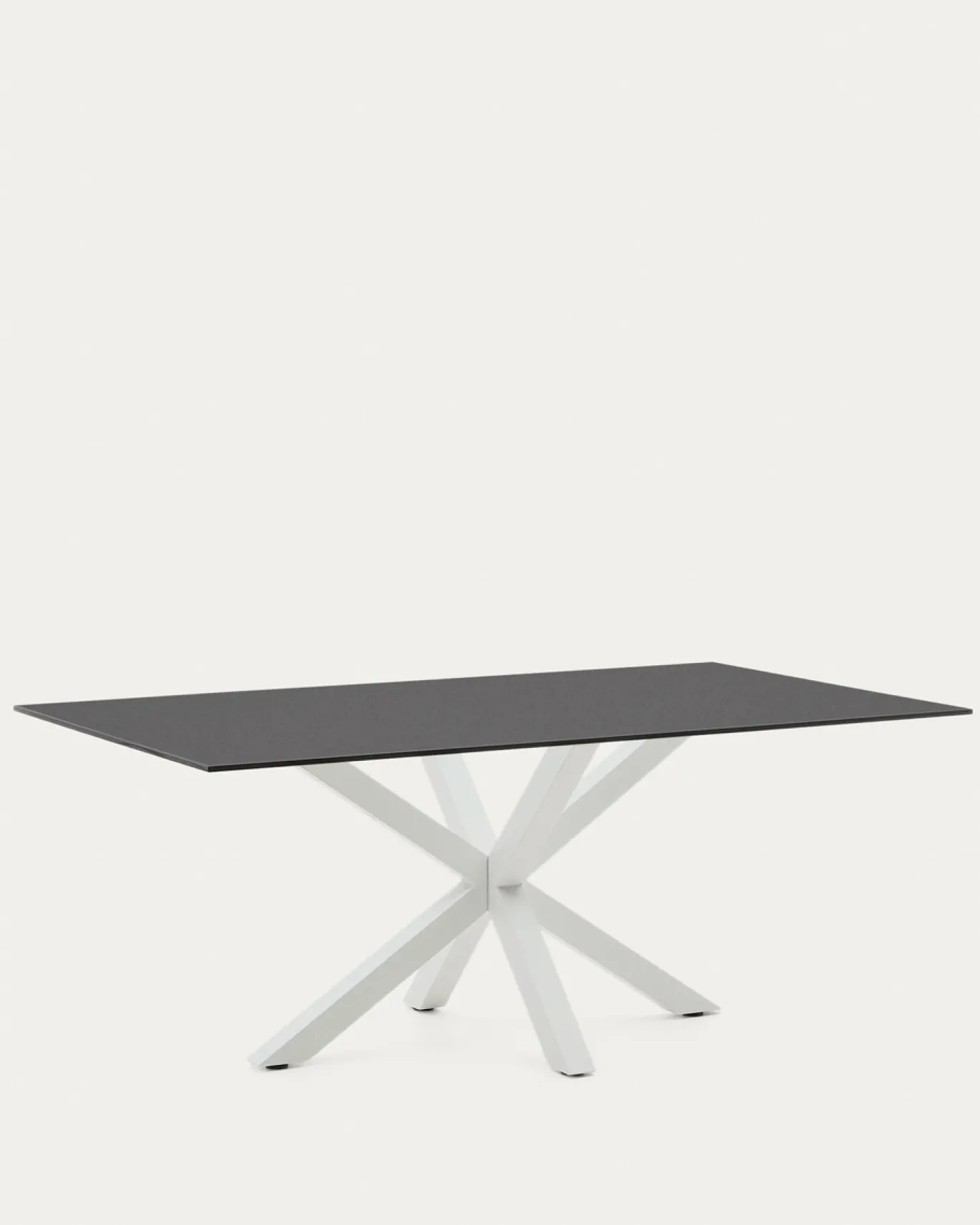 Kave Home Tafel Argo Matzwart Glas en Stalen Poten Wit 200x100cm
