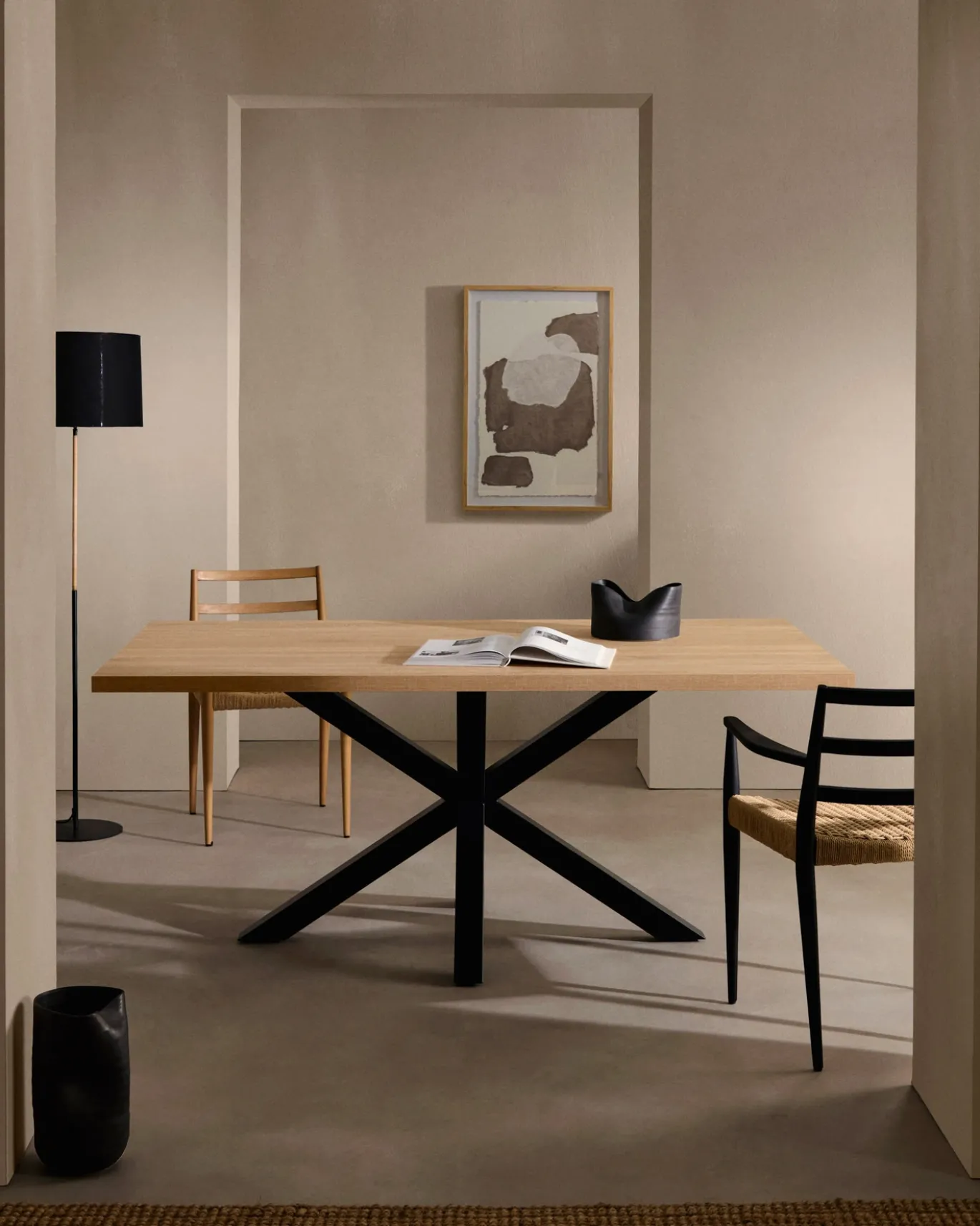 Kave Home Tafel Argo Naturel Melamine Zwart 200x100cm