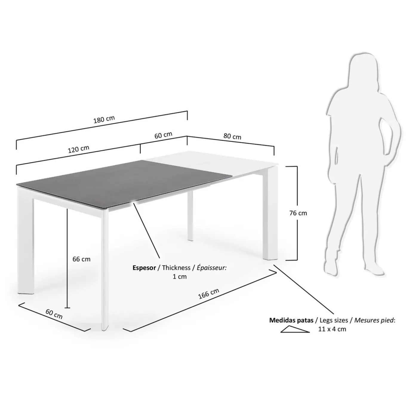 Kave Home Tafel Axis 120 (180)cm Wit Benen