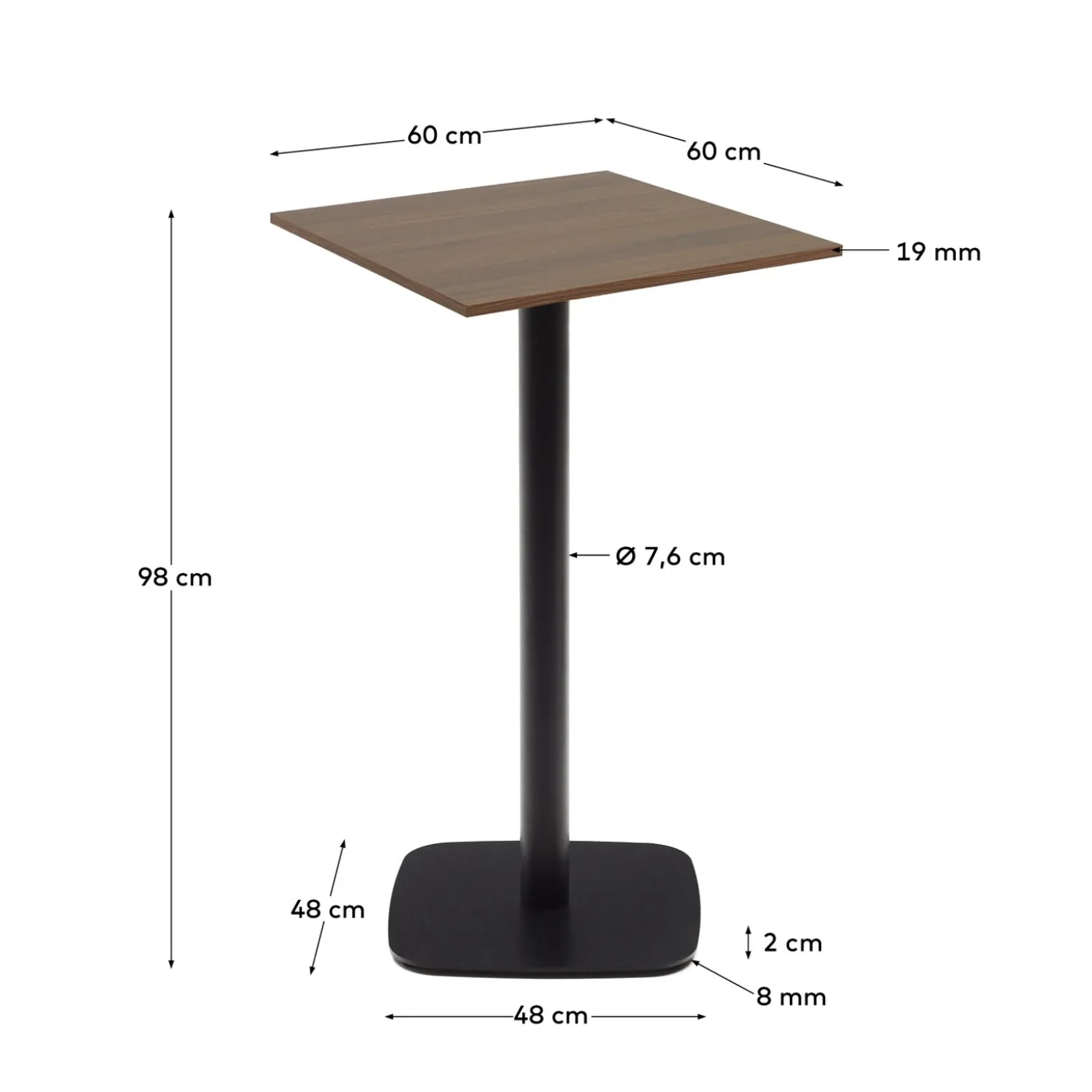 Kave Home Tafel Dina Hoog Bruin Noothout Melamine 60x60x96cm