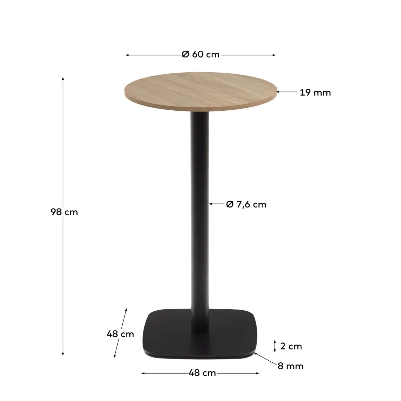 Kave Home Tafel Dina Rond Naturel Melamine Ø60x96cm