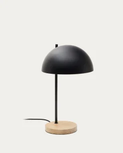 Kave Home Tafellamp Catlar Essenhout en Zwart Metaal
