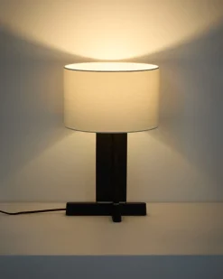 Kave Home Tafellamp Niani Rubberhout Donkerbruin Katoen Ø30cm