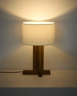 Kave Home Tafellamp Niani Rubberhout Naturel Katoen Ø30cm
