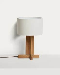 Kave Home Tafellamp Niani Rubberhout Naturel Katoen Ø30cm