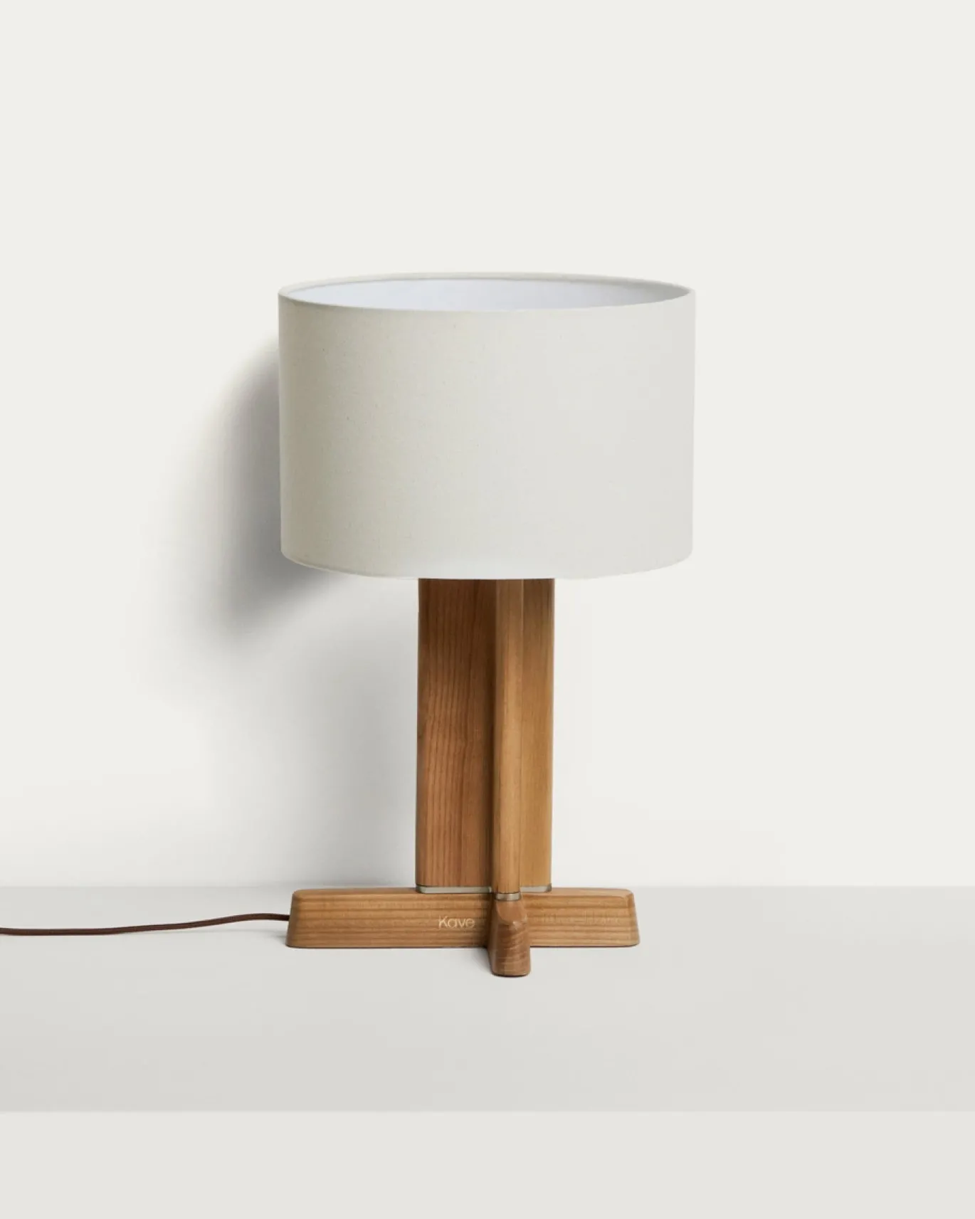 Kave Home Tafellamp Niani Rubberhout Naturel Katoen Ø30cm