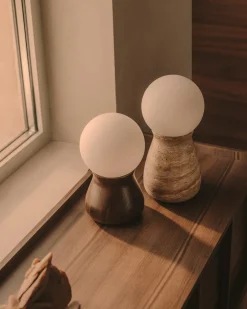 Kave Home Tafellamp Okeni Travertin En Glas
