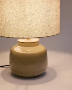 Kave Home Tafellamp Tay Groen Keramiek En Beige Linnen