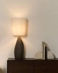 Kave Home Tafellamp Viona Groot Steeneffect en Katoenen Lampenkap 77cm