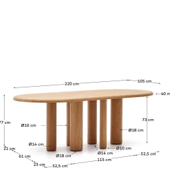 Kave Home Tafel Mailen Ovaal Essenfineer Naturel Ø220x105cm