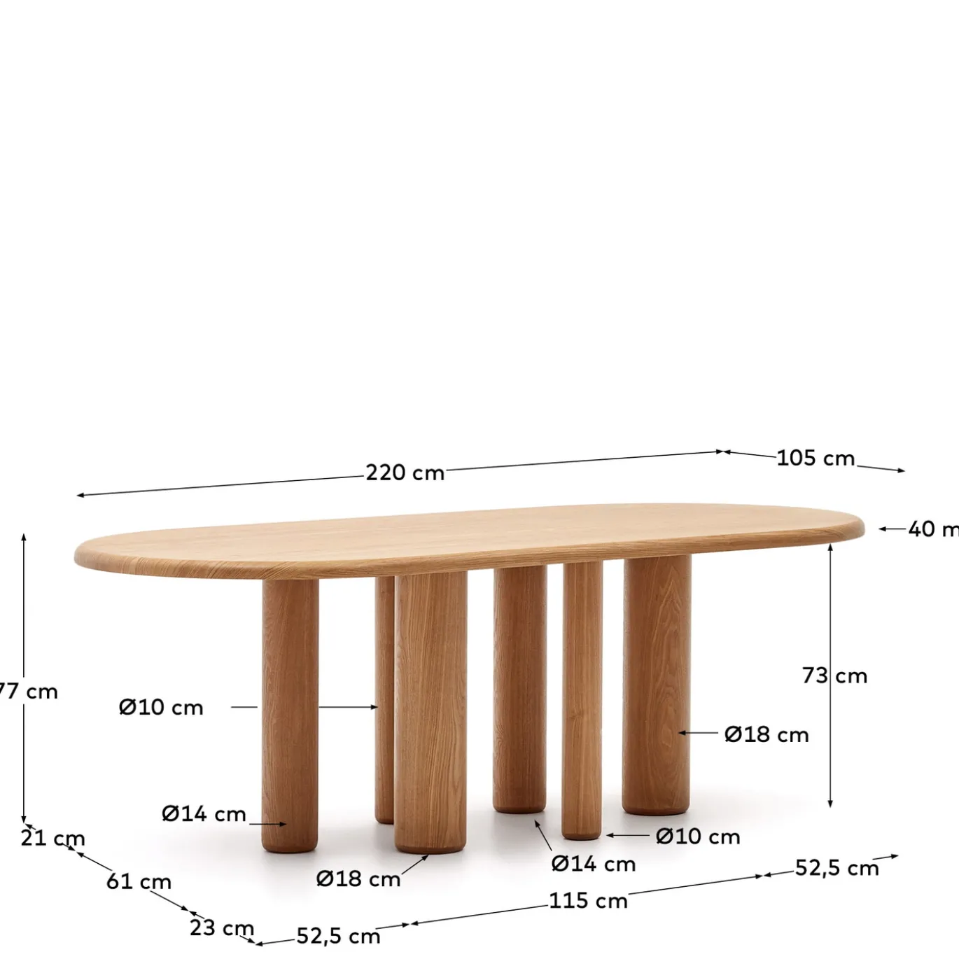 Kave Home Tafel Mailen Ovaal Essenfineer Naturel Ø220x105cm
