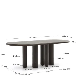 Kave Home Tafel Mailen Ovaal Essenfineer Walnoot Ø220x105cm
