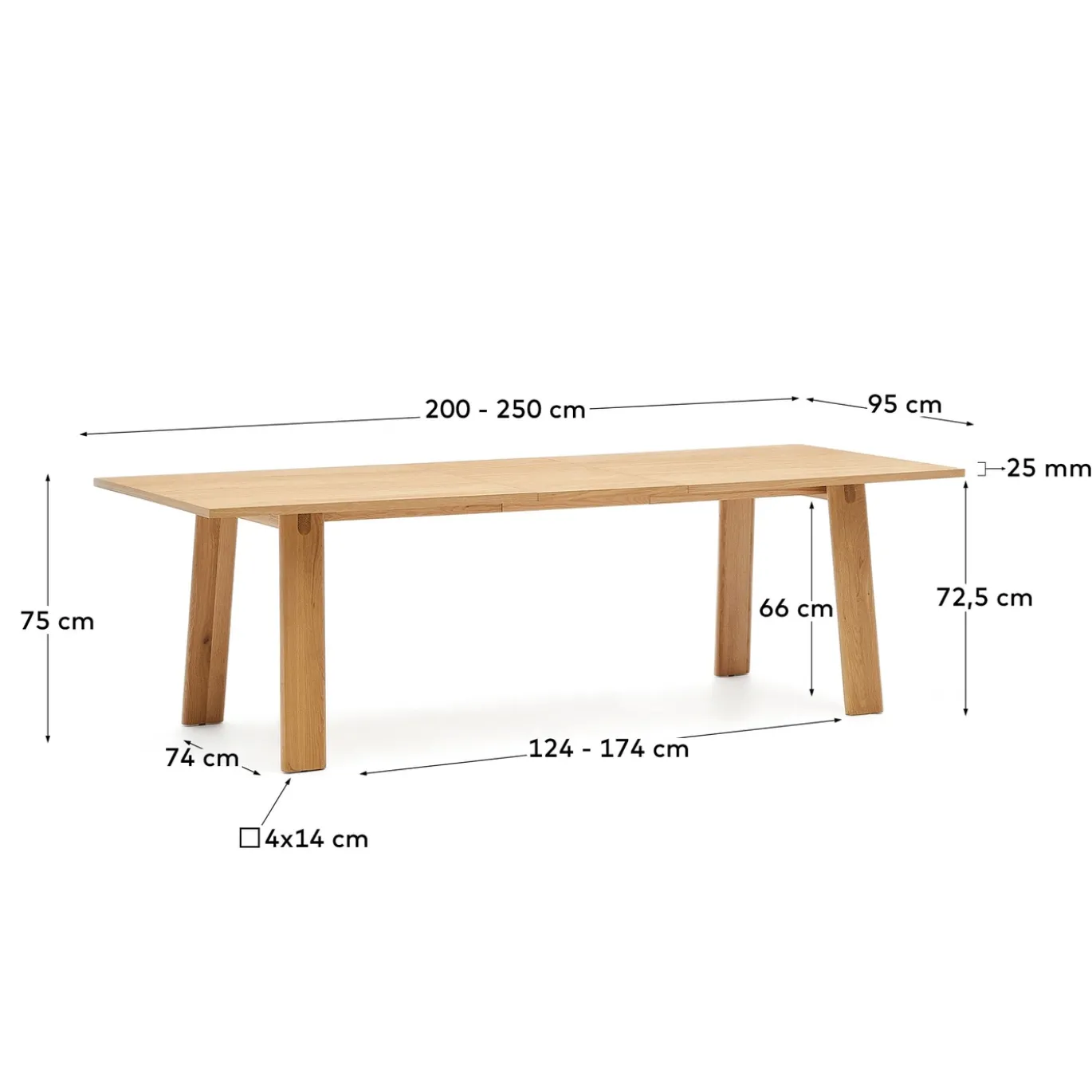 Kave Home Tafel Uitschuifbare Arlen Eikenhout Naturel 200 (250)x95cm