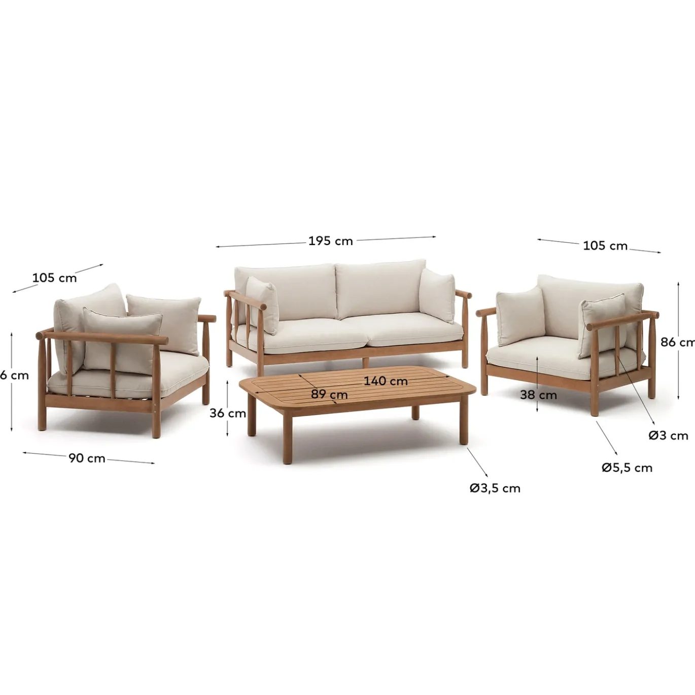 Kave Home Tuinset Sacova Massief Eucalyptushout