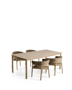 Kave Home Tuinset Sori Acaciahout Taupe Touw 4 stoelen