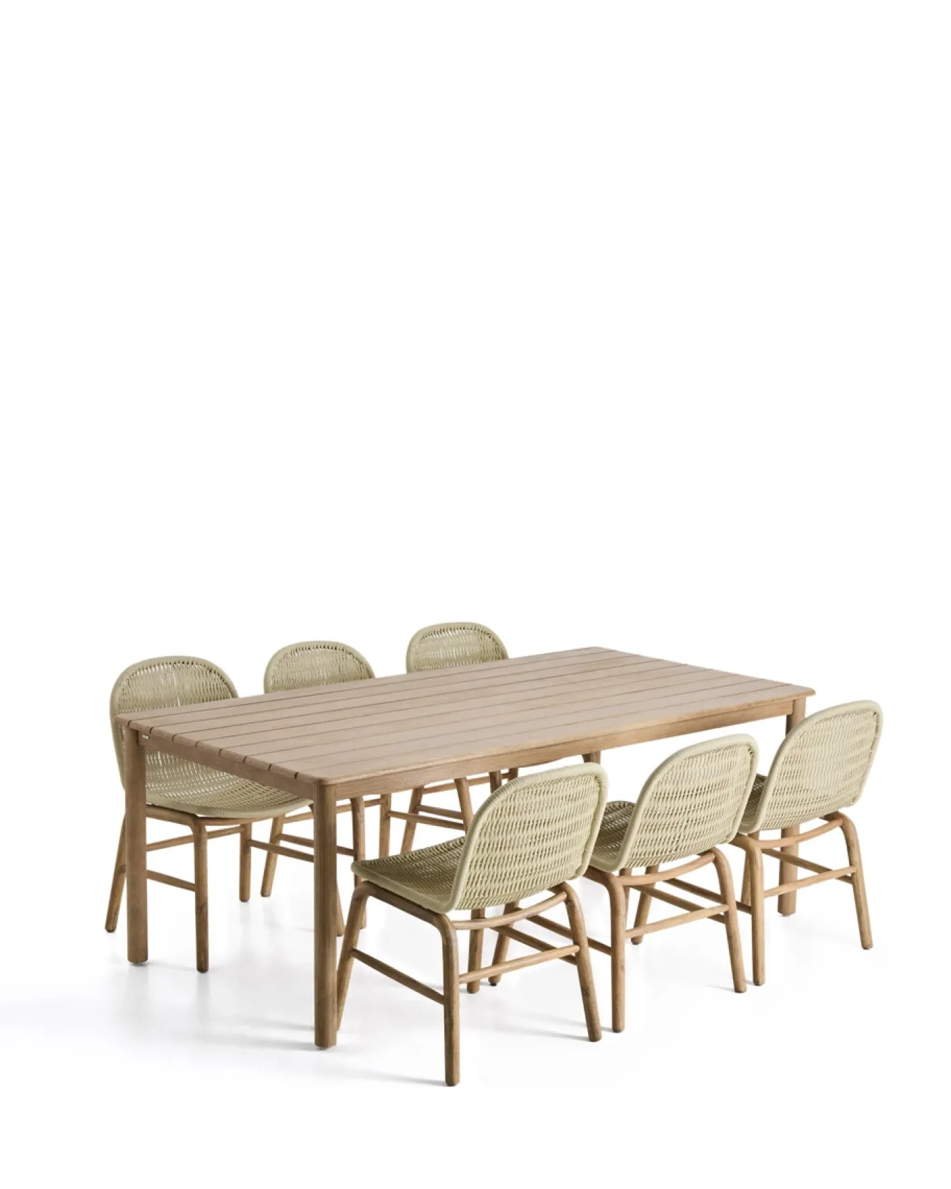 Kave Home Tuinset Sori Acaciahout Touw Ecru 6 stoelen