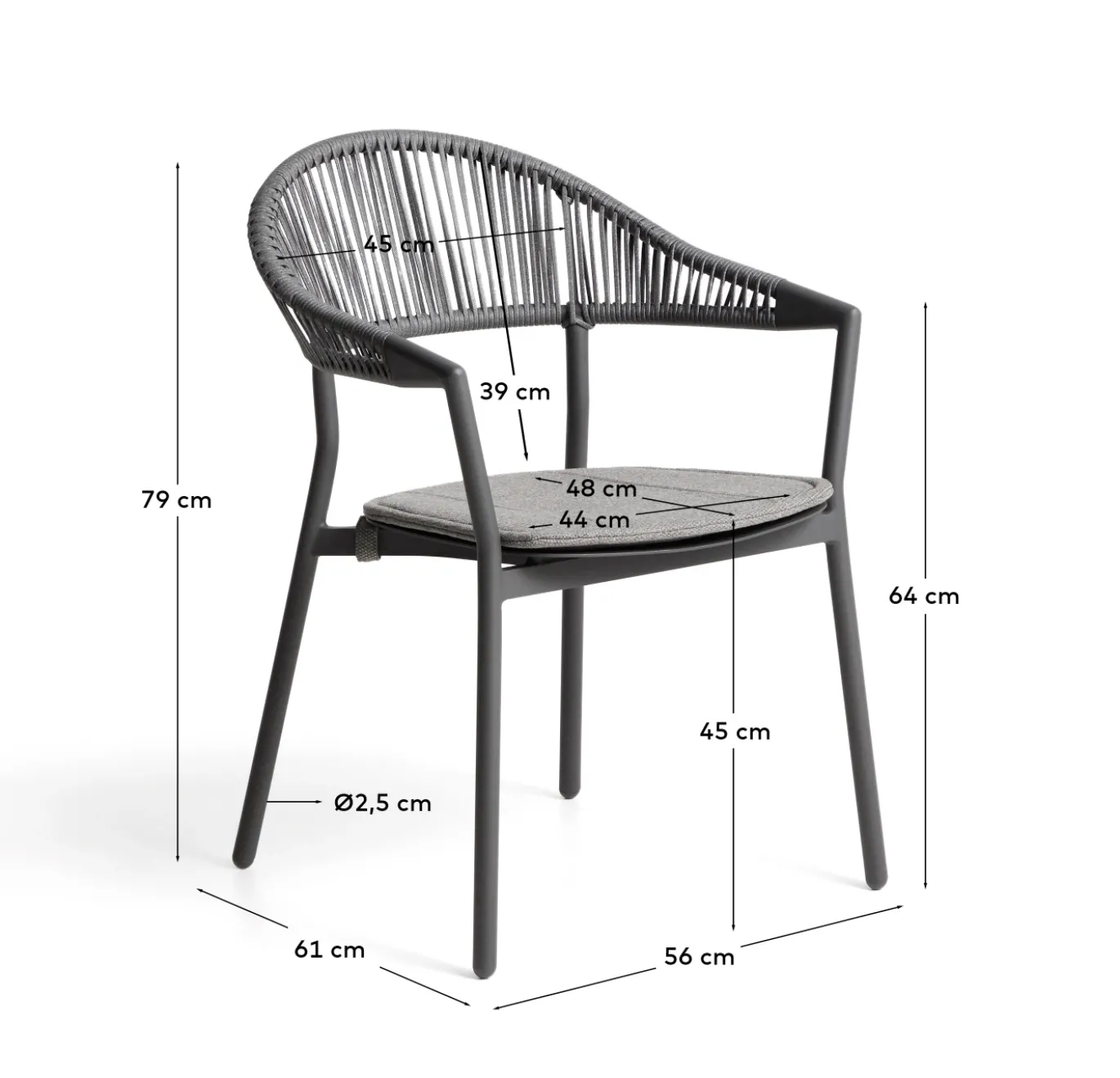 Kave Home Tuinstoel Alimia Stapelbaar Aluminium Grafiet