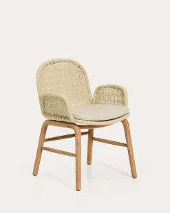 Kave Home Tuinstoel Alipa Acaciahout Beige met Armleuning