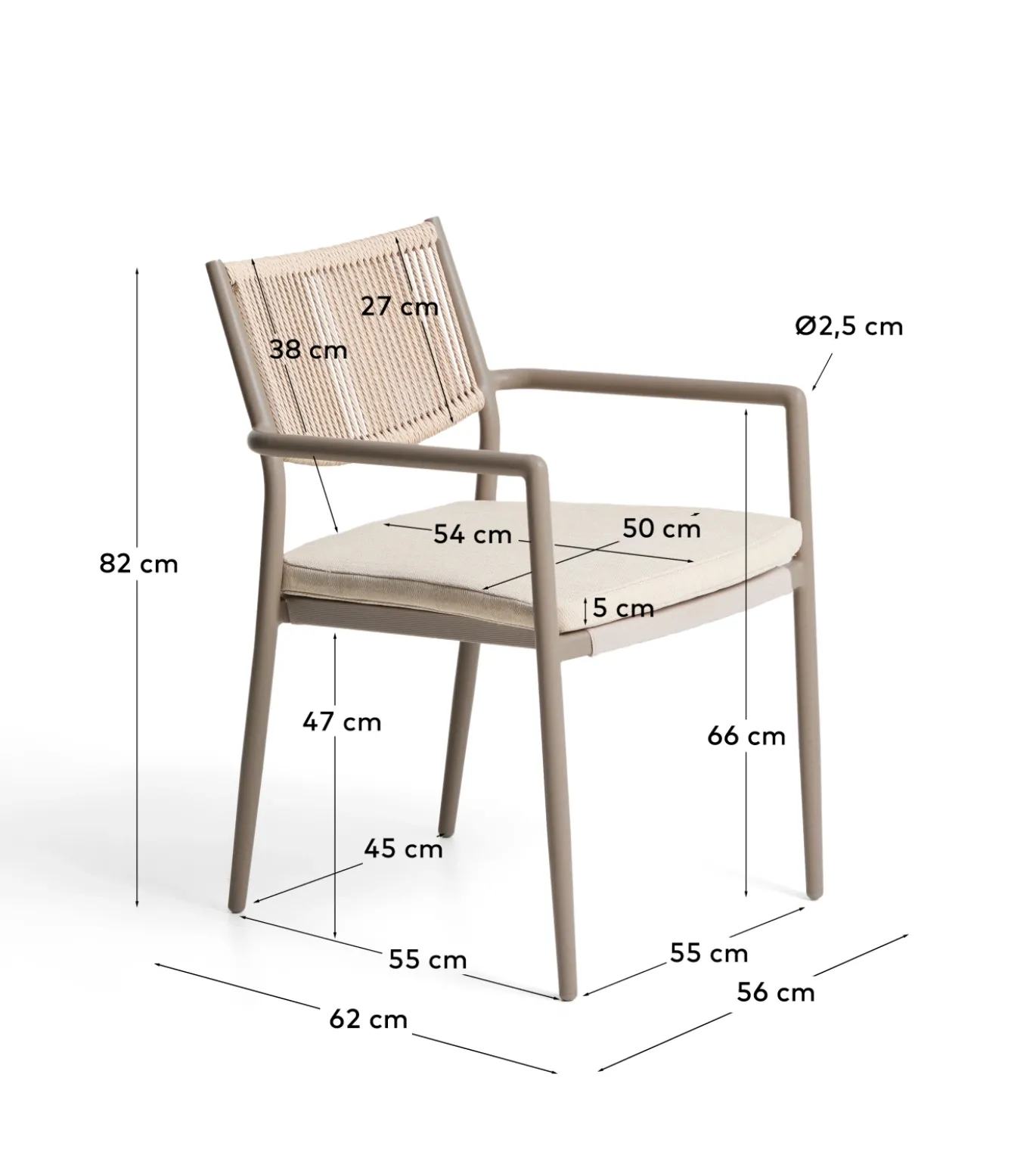 Kave Home Tuinstoel Argasi Stapelbaar Taupe Touw