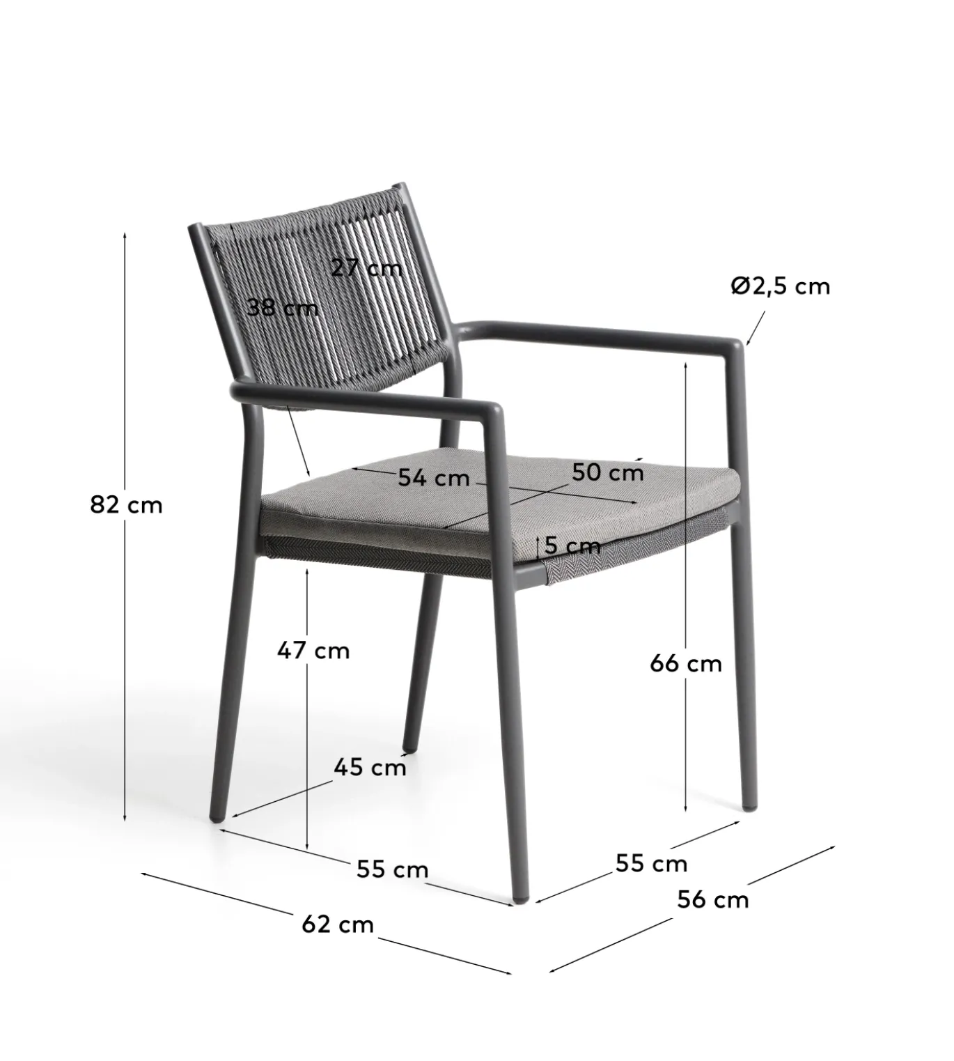 Kave Home Tuinstoel Argasi Stapelbaar Grafiet Touw
