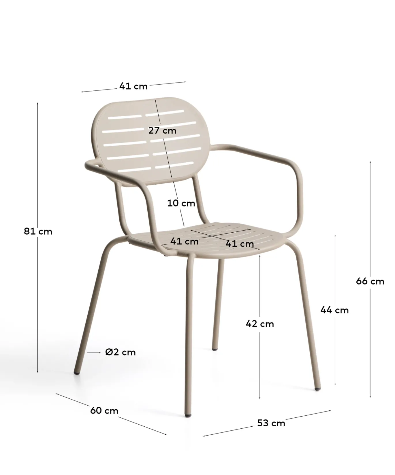 Kave Home Tuinstoel Brai met Armleuning Taupe