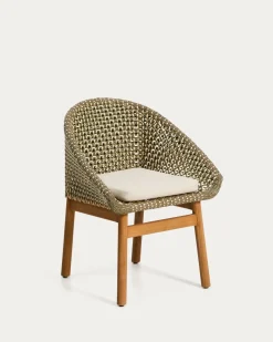Kave Home Tuinstoel Olbia Massief Teakhout Rotan Groen