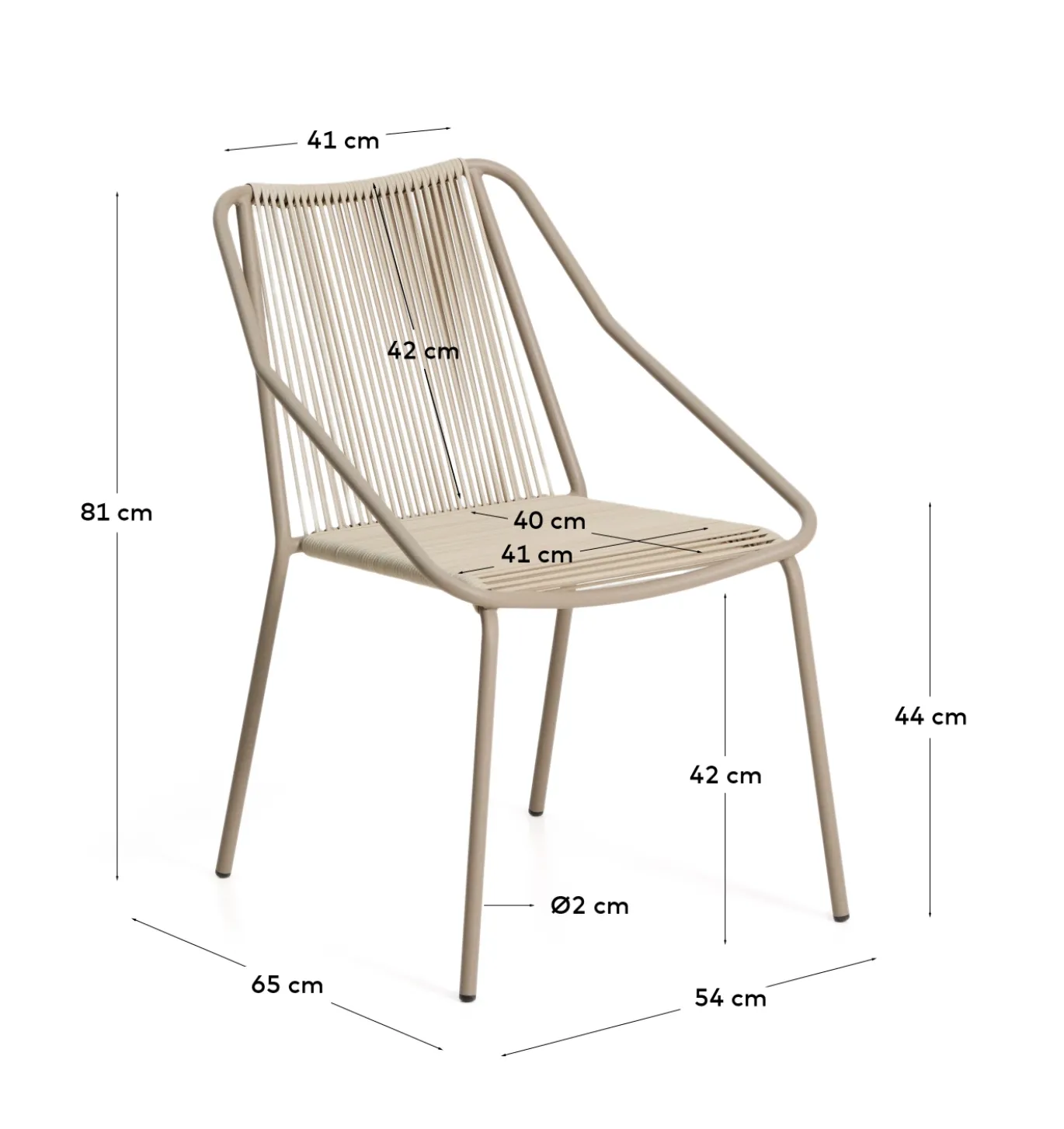 Kave Home Tuinstoel Zivia Touw Staal Ecru Taupe