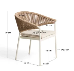 Kave Home Tuinstoel Zuara Aluminium Beige Synthetisch Touw Bruin