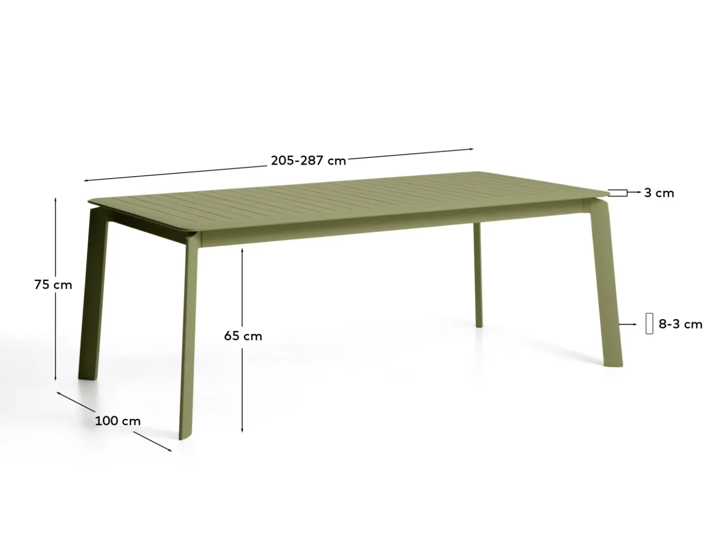 Kave Home Tuintafel Brela Uitschuifbaar Aluminium Groen 205-287cm