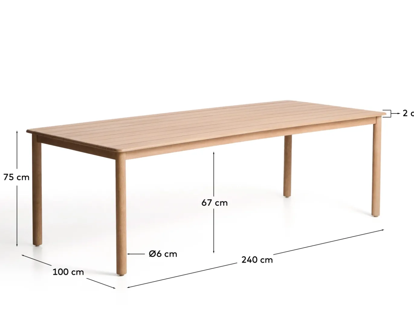 Kave Home Tuintafel Sori Massief Acaciahout Naturel 240cm