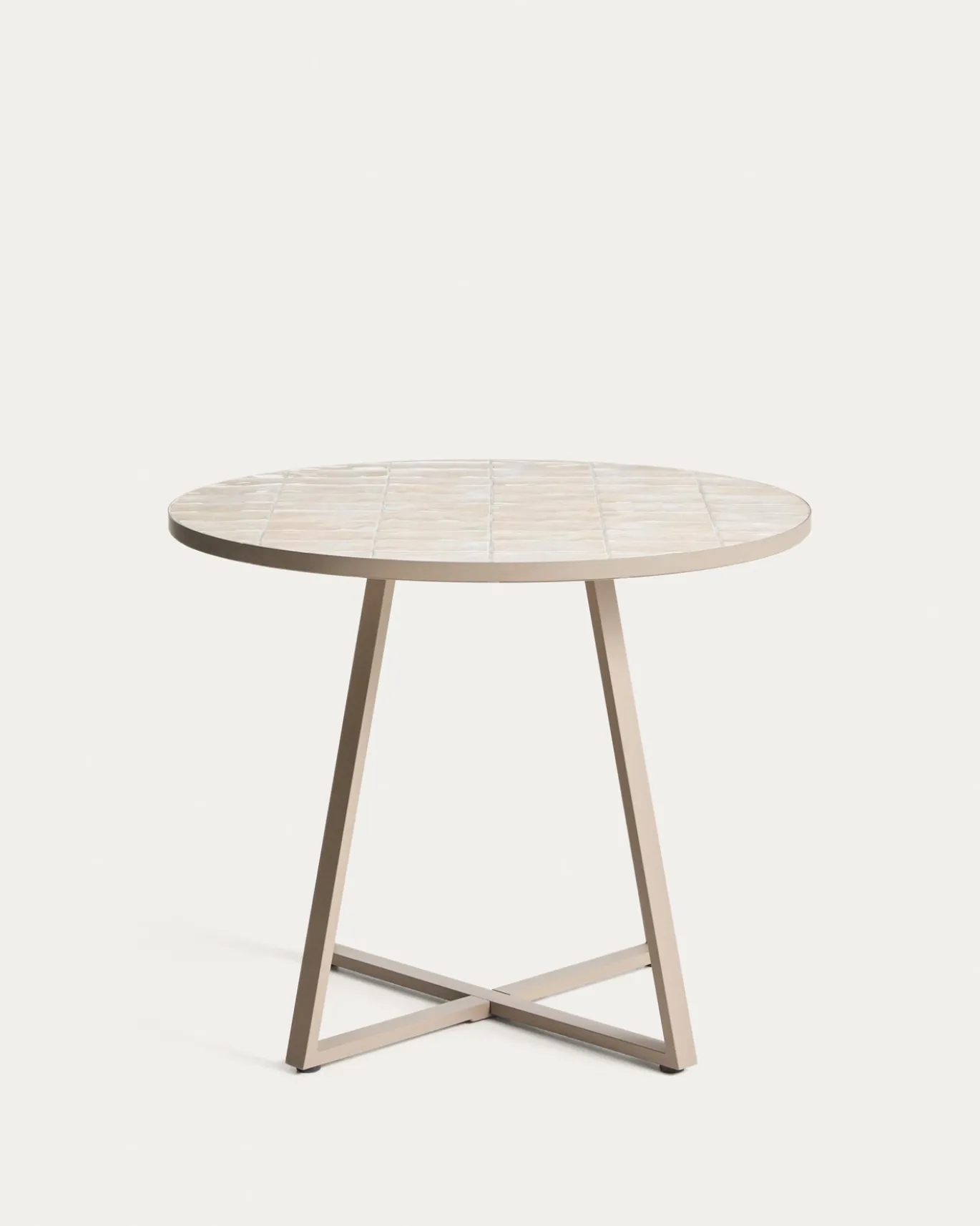 Kave Home Tuintafel Tella Staal Tegels Beige Ø90cm
