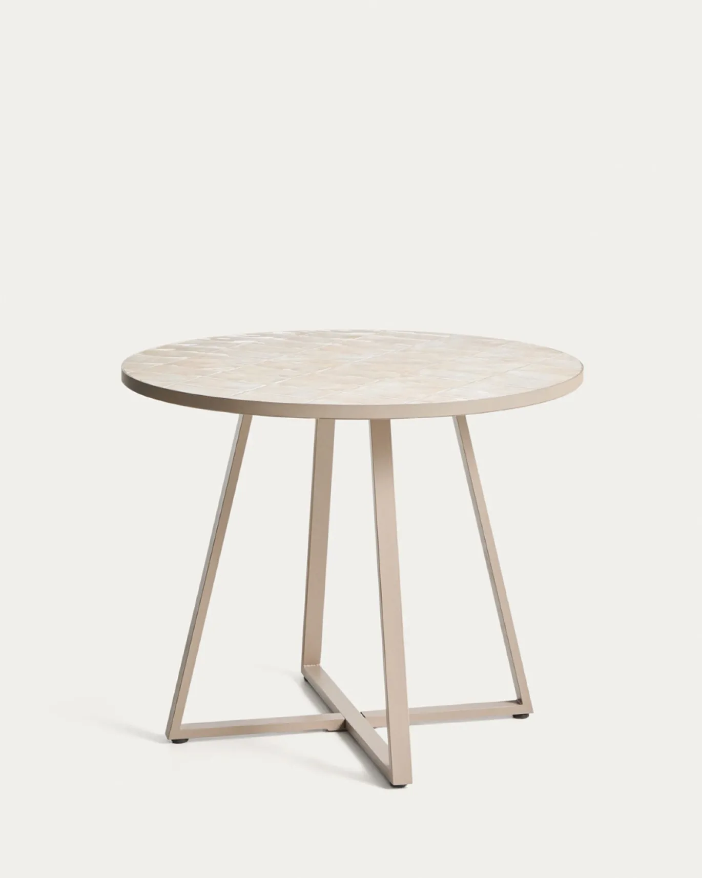Kave Home Tuintafel Tella Staal Tegels Beige Ø90cm